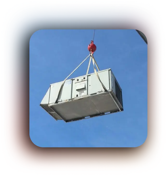 commerical HVAC unit lifting up to roof