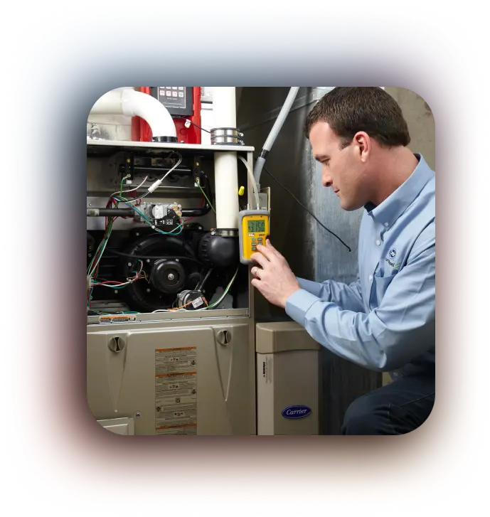 HVAC technician performing AC maintenance in Romeoville IL
