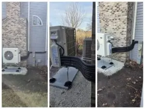 Outdoor ductless mini-split system installed beside a residential home in Aurora, Illinois.