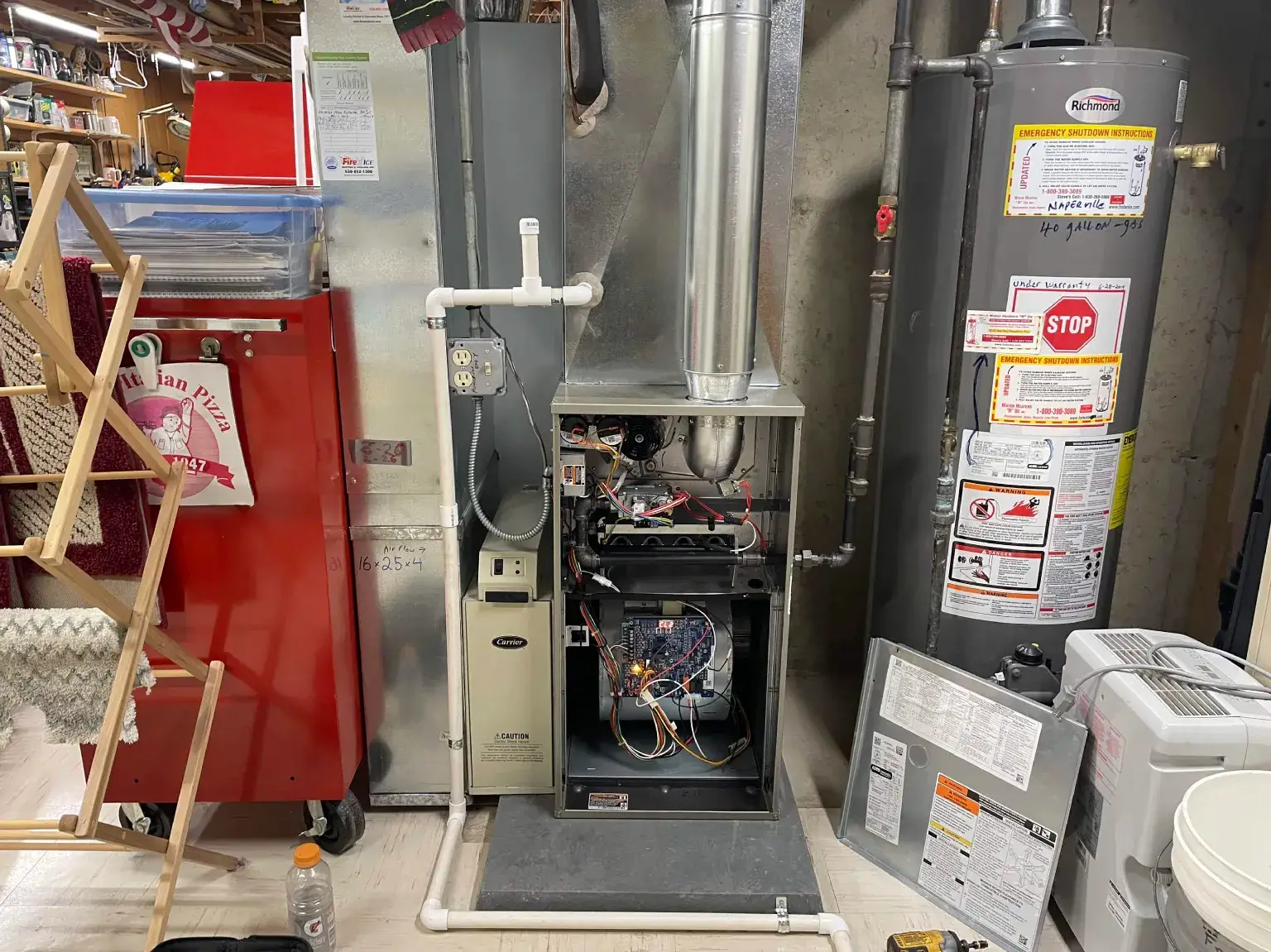 Carrier furnace installed by Fire 'n' Ice in a Naperville, IL home, serviced 3 years later